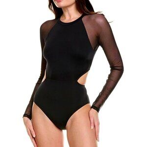 New Carmen Marc Valvo One-Piece Swimsuit – Black Mesh, Size 6